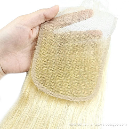 Virgin Brazilian Remy Human Hair Extension Straight Hair Blonde 4x4 lace Closure 613 Closure 4x4 Transparent HD Lace Closure